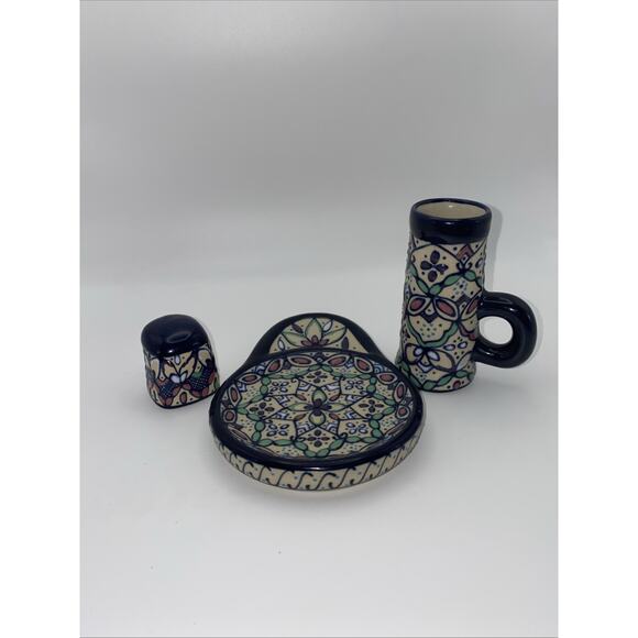 Javier Servin Hand Painted Talavera Handled Shot Glass With Serving Tray - Picture 3 of 7